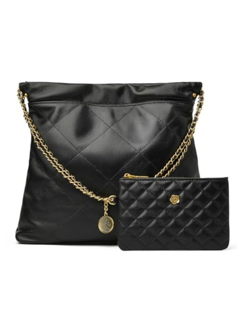 Quilted Tote Bag Set Soft Lambskin Leather Shoulder Purse Large Work Handbag